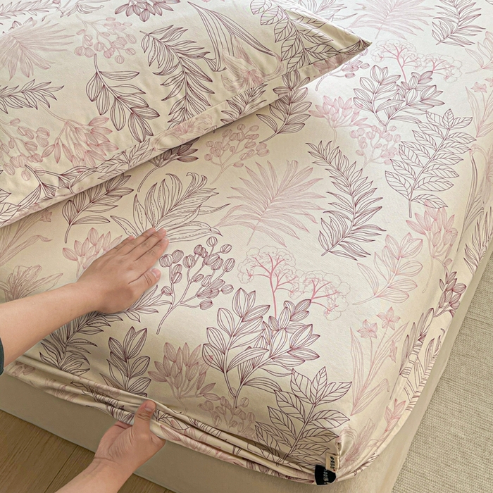 91家纺网 家纺一手货源 找家纺 鑫钰 2025新款全棉纯棉老粗布花卉系列单品床单-床笠 床笠-繁花-粉