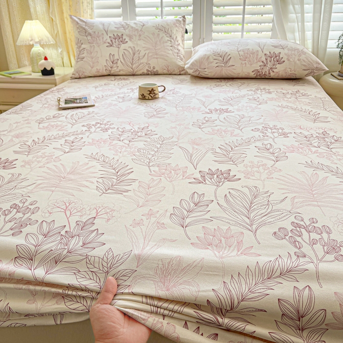 91家纺网 家纺一手货源 找家纺 鑫钰 2025新款全棉纯棉老粗布花卉系列单品床单-床笠 床笠-繁花-粉