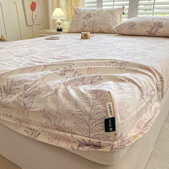 91家纺网 家纺一手货源 找家纺 鑫钰 2025新款全棉纯棉老粗布花卉系列单品床单-床笠 床笠-繁花-粉