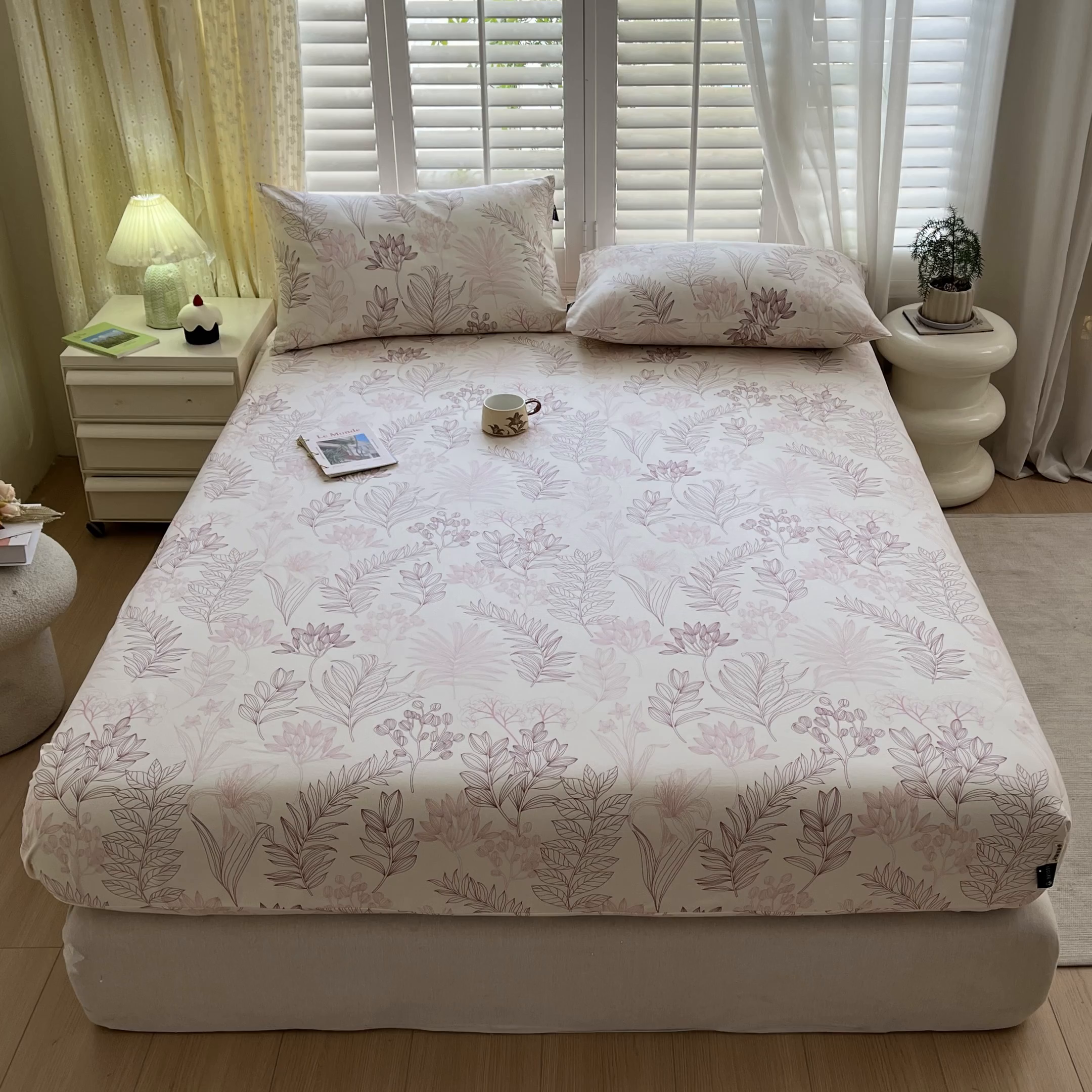 91家纺网 家纺一手货源 找家纺 鑫钰 2025新款全棉纯棉老粗布花卉系列单品床单-床笠 床笠-繁花-粉