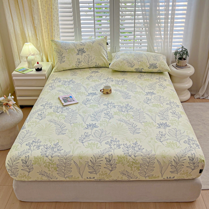 91家纺网 家纺一手货源 找家纺 鑫钰 2025新款全棉纯棉老粗布花卉系列单品床单-床笠 床笠-繁花-绿