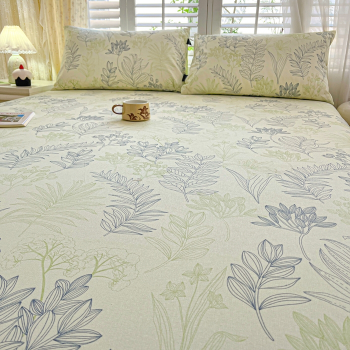 91家纺网 家纺一手货源 找家纺 鑫钰 2025新款全棉纯棉老粗布花卉系列单品床单-床笠 床笠-繁花-绿