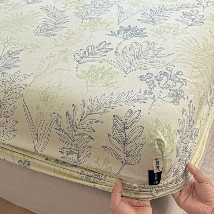 91家纺网 家纺一手货源 找家纺 鑫钰 2025新款全棉纯棉老粗布花卉系列单品床单-床笠 床笠-繁花-绿