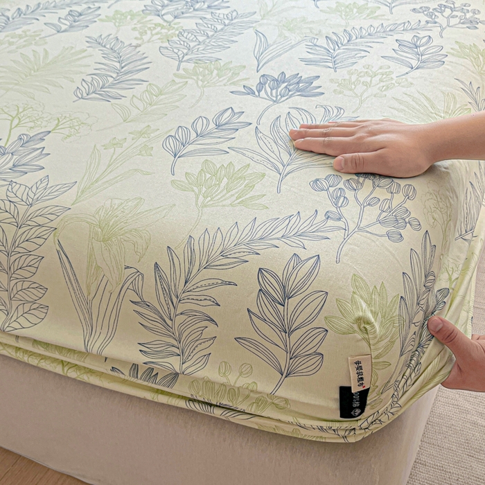 91家纺网 家纺一手货源 找家纺 鑫钰 2025新款全棉纯棉老粗布花卉系列单品床单-床笠 床笠-繁花-绿