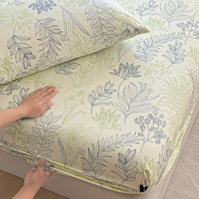 91家纺网 家纺一手货源 找家纺 鑫钰 2025新款全棉纯棉老粗布花卉系列单品床单-床笠 床笠-繁花-绿