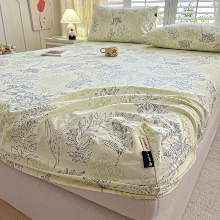 91家纺网 家纺一手货源 找家纺 鑫钰 2025新款全棉纯棉老粗布花卉系列单品床单-床笠 床笠-繁花-绿