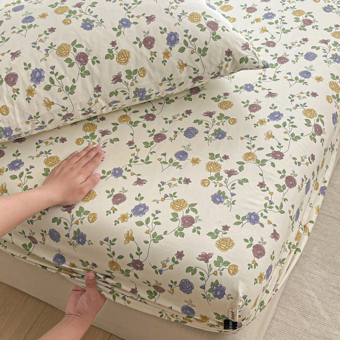 91家纺网 家纺一手货源 找家纺 鑫钰 2025新款全棉纯棉老粗布花卉系列单品床单-床笠 床笠-花蔓