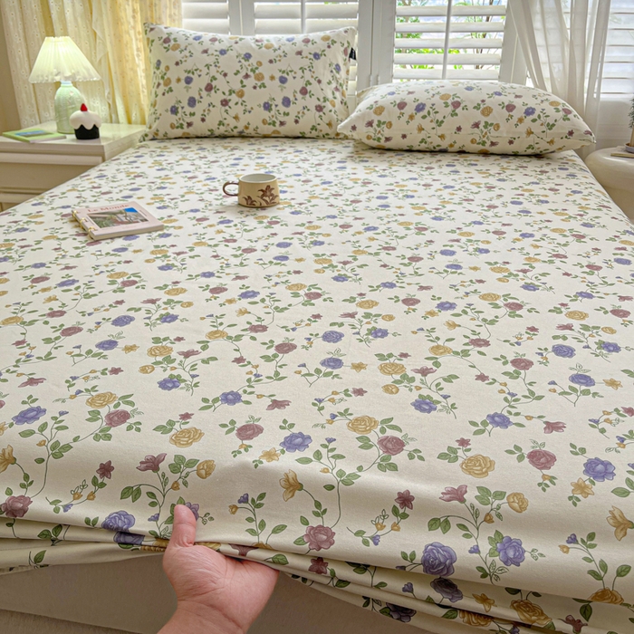 91家纺网 家纺一手货源 找家纺 鑫钰 2025新款全棉纯棉老粗布花卉系列单品床单-床笠 床笠-花蔓