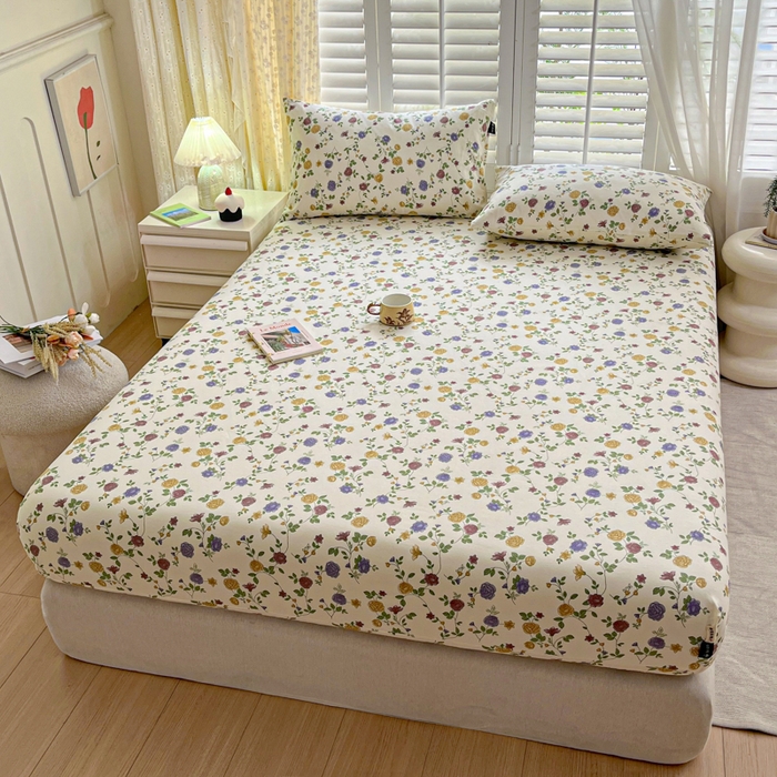 91家纺网 家纺一手货源 找家纺 鑫钰 2025新款全棉纯棉老粗布花卉系列单品床单-床笠 床笠-花蔓