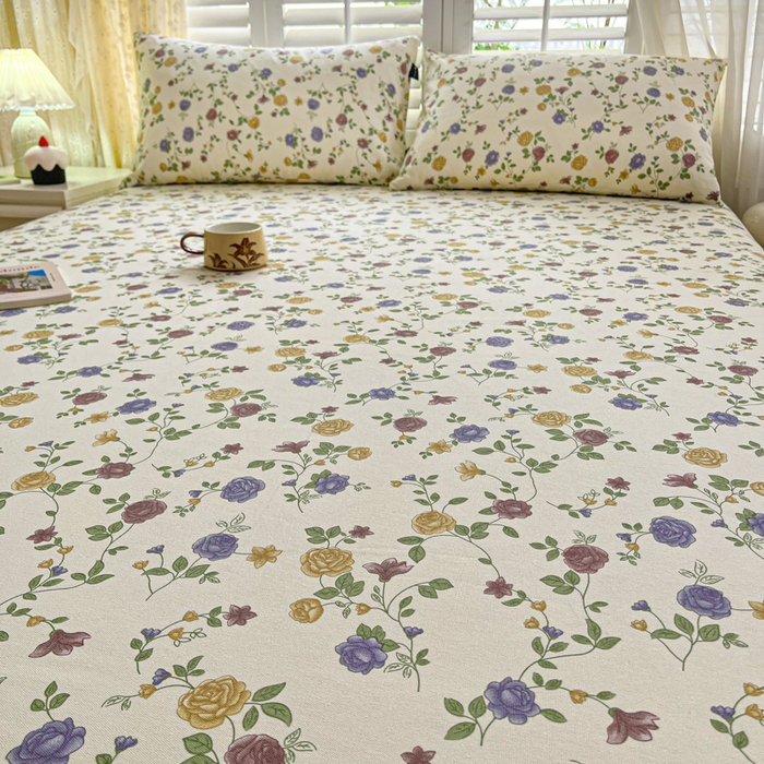 91家纺网 家纺一手货源 找家纺 鑫钰 2025新款全棉纯棉老粗布花卉系列单品床单-床笠 床笠-花蔓