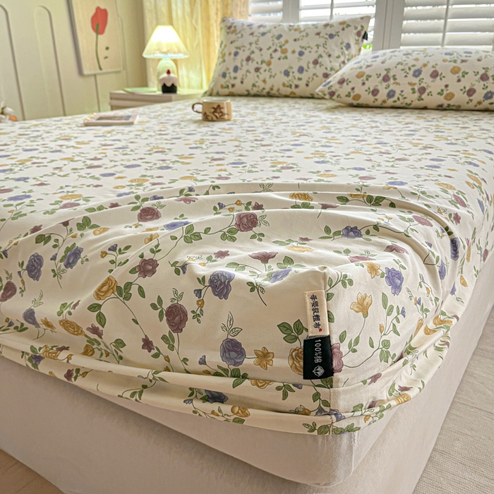 91家纺网 家纺一手货源 找家纺 鑫钰 2025新款全棉纯棉老粗布花卉系列单品床单-床笠 床笠-花蔓