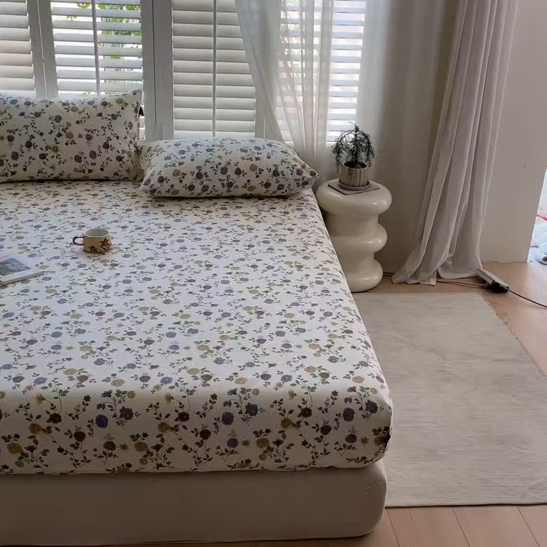 91家纺网 家纺一手货源 找家纺 鑫钰 2025新款全棉纯棉老粗布花卉系列单品床单-床笠 床笠-花蔓