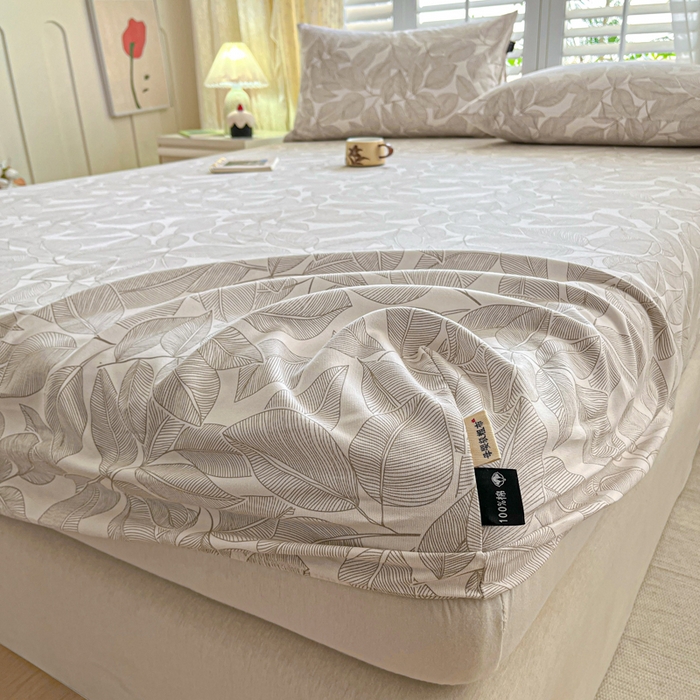 91家纺网 家纺一手货源 找家纺 鑫钰 2025新款全棉纯棉老粗布花卉系列单品床单-床笠 床笠-千叶