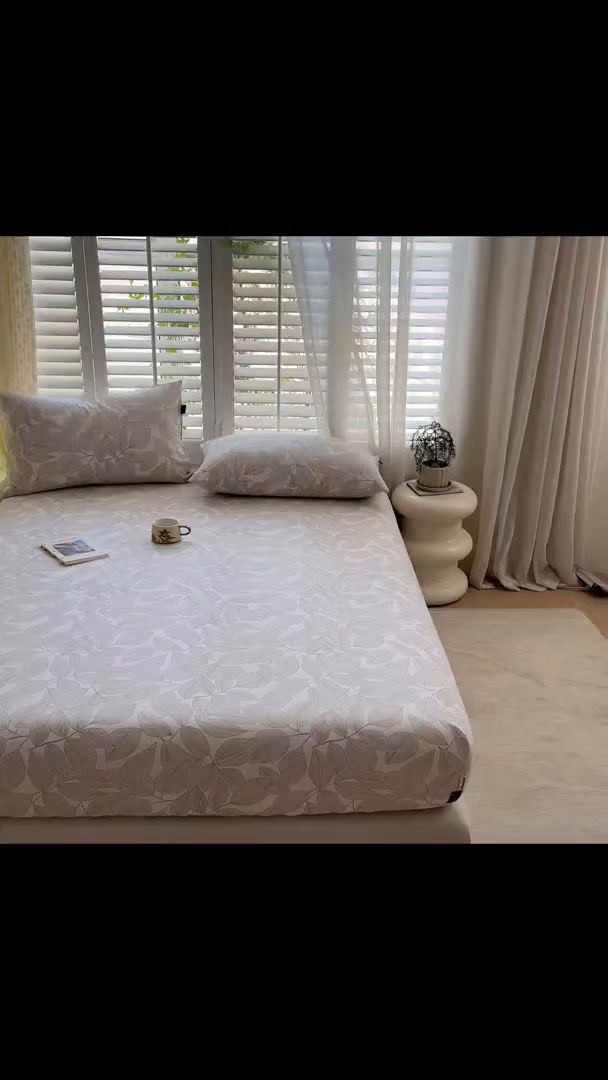 91家纺网 家纺一手货源 找家纺 鑫钰 2025新款全棉纯棉老粗布花卉系列单品床单-床笠 床笠-千叶