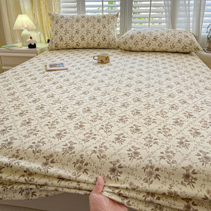 91家纺网 家纺一手货源 找家纺 鑫钰 2025新款全棉纯棉老粗布花卉系列单品床单-床笠 床笠-蔷薇