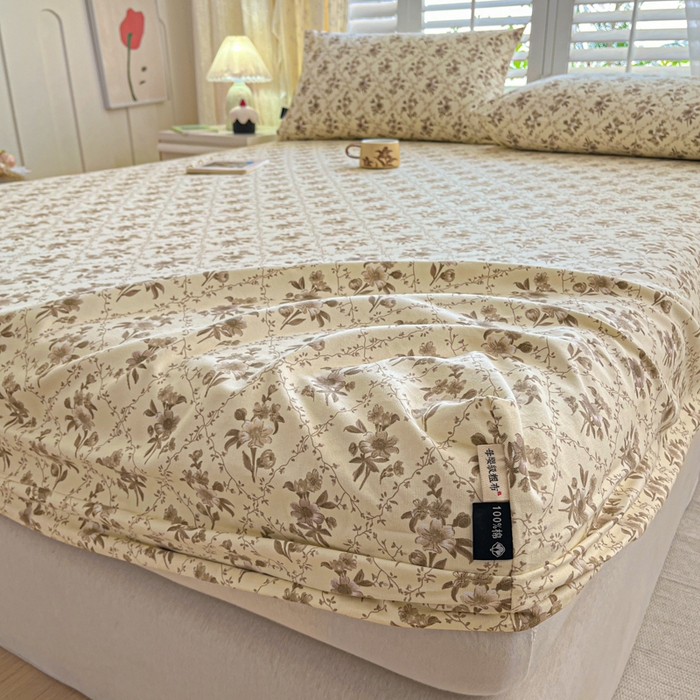 91家纺网 家纺一手货源 找家纺 鑫钰 2025新款全棉纯棉老粗布花卉系列单品床单-床笠 床笠-蔷薇