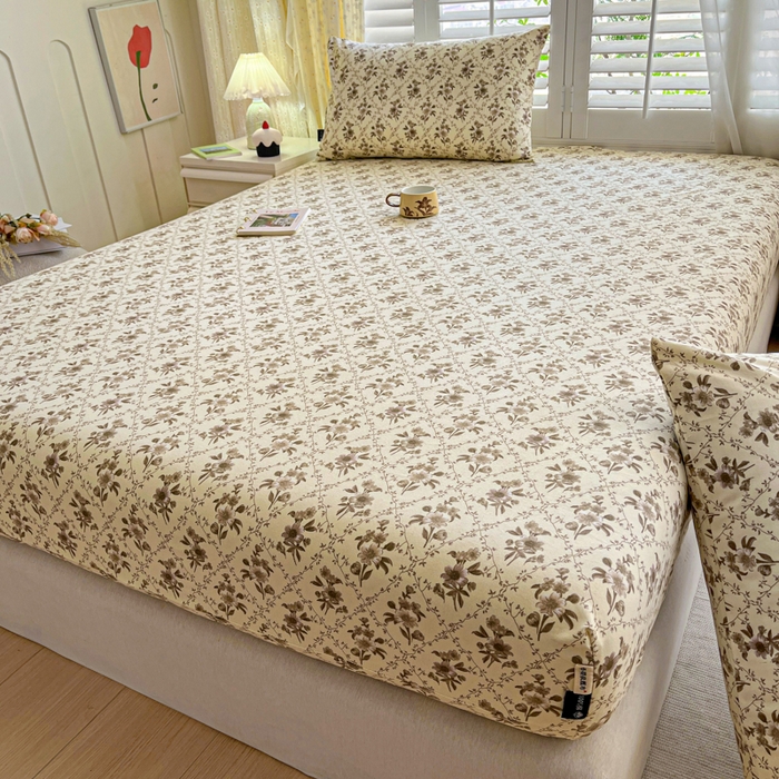 91家纺网 家纺一手货源 找家纺 鑫钰 2025新款全棉纯棉老粗布花卉系列单品床单-床笠 床笠-蔷薇