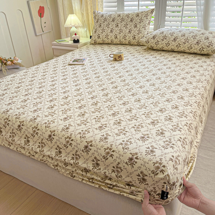 91家纺网 家纺一手货源 找家纺 鑫钰 2025新款全棉纯棉老粗布花卉系列单品床单-床笠 床笠-蔷薇