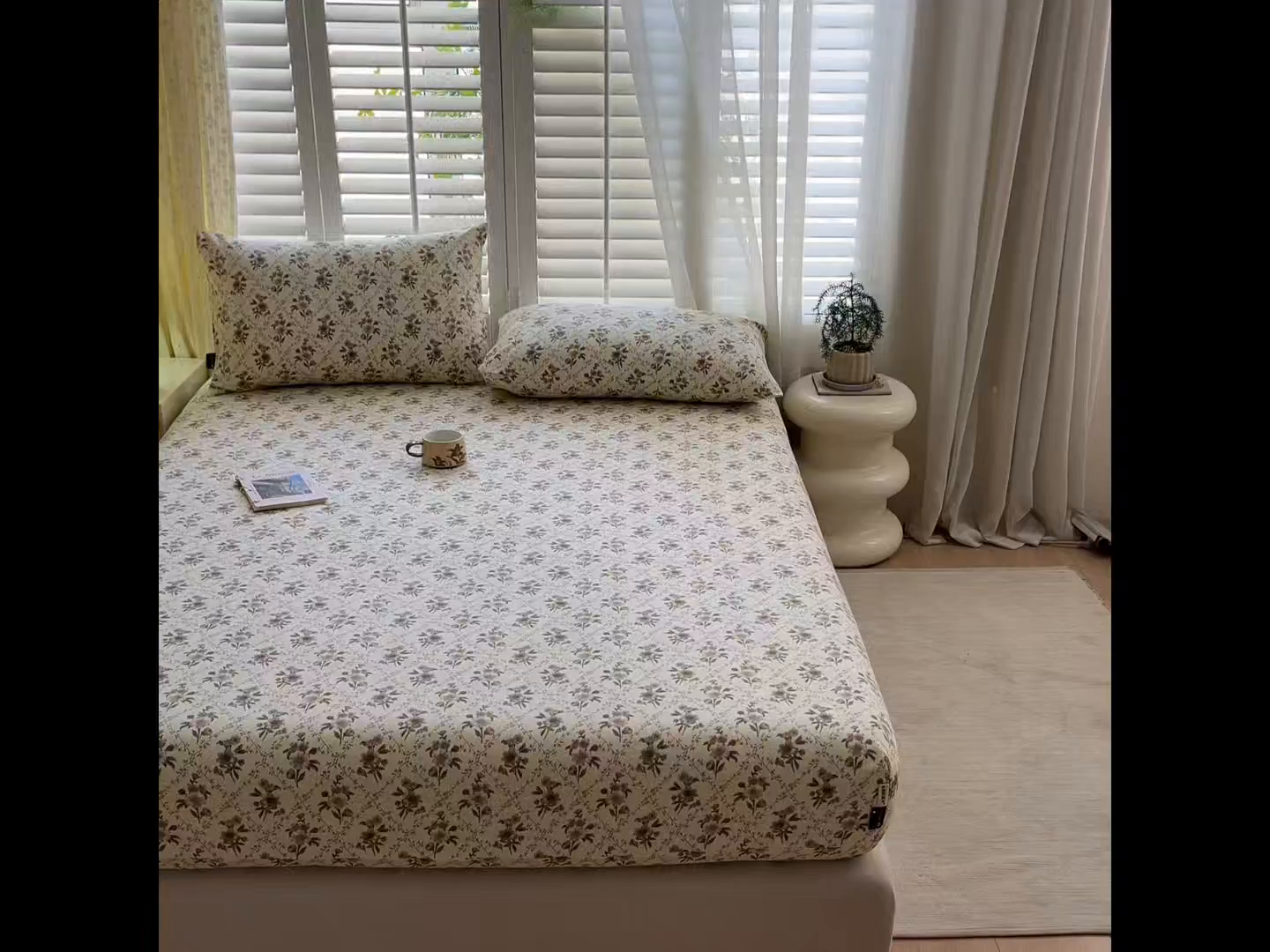 91家纺网 家纺一手货源 找家纺 鑫钰 2025新款全棉纯棉老粗布花卉系列单品床单-床笠 床笠-蔷薇