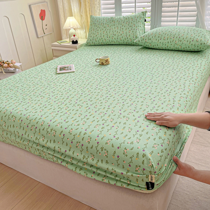 鑫钰 2025新款全棉纯棉老粗布花卉系列单品床单-床笠 床笠-紫荆绿