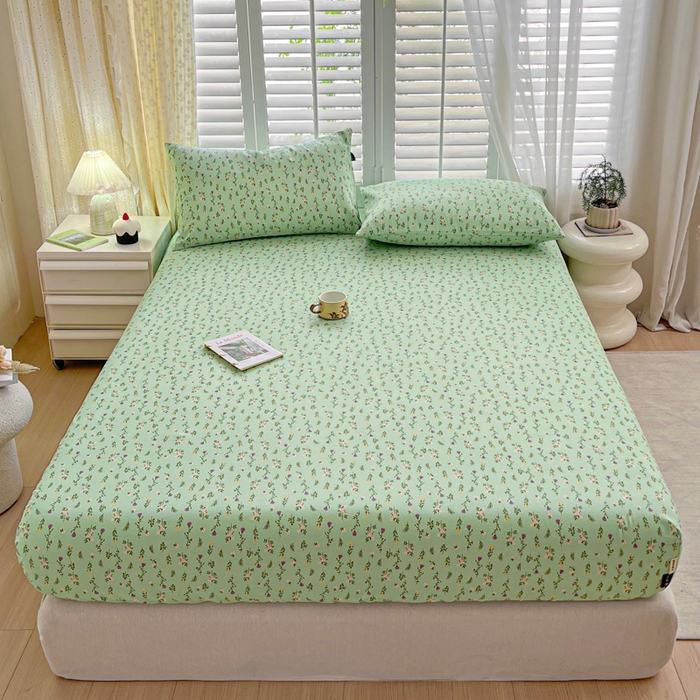 91家纺网 家纺一手货源 找家纺 鑫钰 2025新款全棉纯棉老粗布花卉系列单品床单-床笠 床笠-紫荆绿