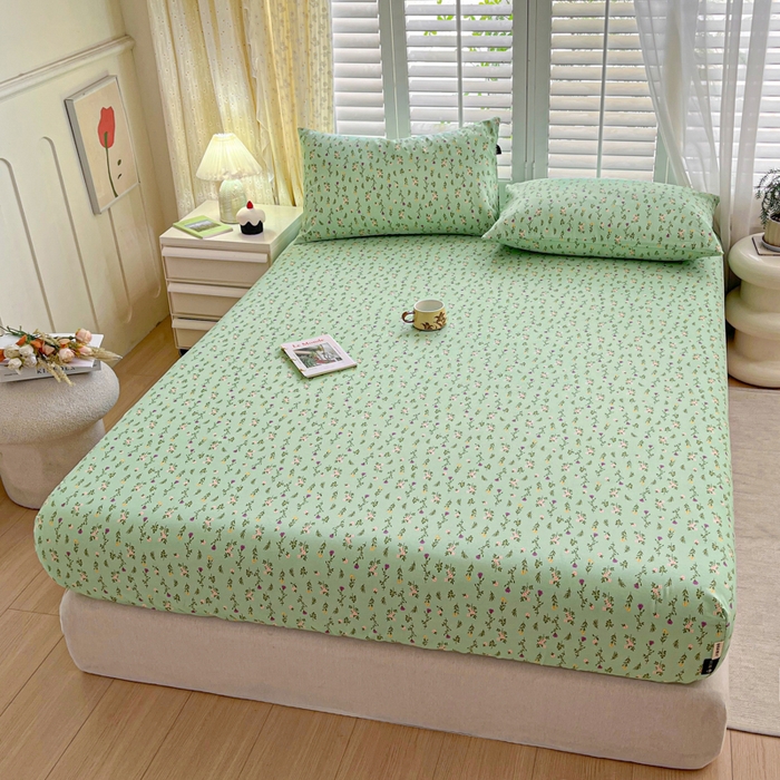 91家纺网 家纺一手货源 找家纺 鑫钰 2025新款全棉纯棉老粗布花卉系列单品床单-床笠 床笠-紫荆绿