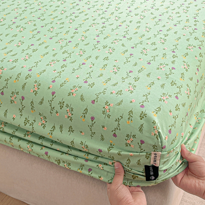 91家纺网 家纺一手货源 找家纺 鑫钰 2025新款全棉纯棉老粗布花卉系列单品床单-床笠 床笠-紫荆绿
