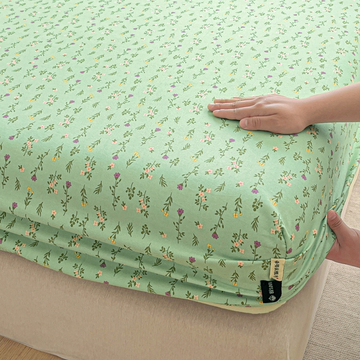 91家纺网 家纺一手货源 找家纺 鑫钰 2025新款全棉纯棉老粗布花卉系列单品床单-床笠 床笠-紫荆绿