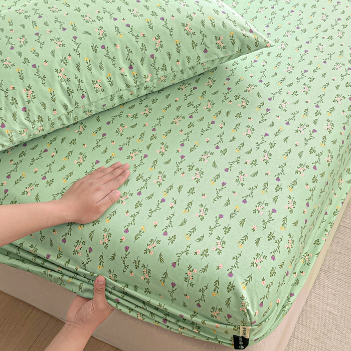 91家纺网 家纺一手货源 找家纺 鑫钰 2025新款全棉纯棉老粗布花卉系列单品床单-床笠 床笠-紫荆绿