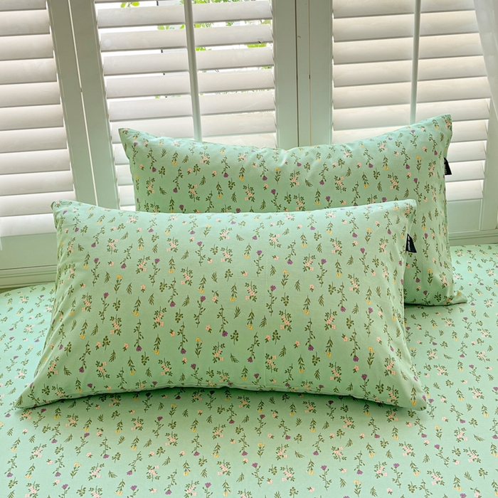 91家纺网 家纺一手货源 找家纺 鑫钰 2025新款全棉纯棉老粗布花卉系列单品床单-床笠 床笠-紫荆绿