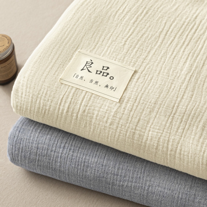 91家纺网 家纺一手货源 找家纺 鑫钰 2025新款纯色系列全棉双层皱皱纱床单-床笠 叠拍