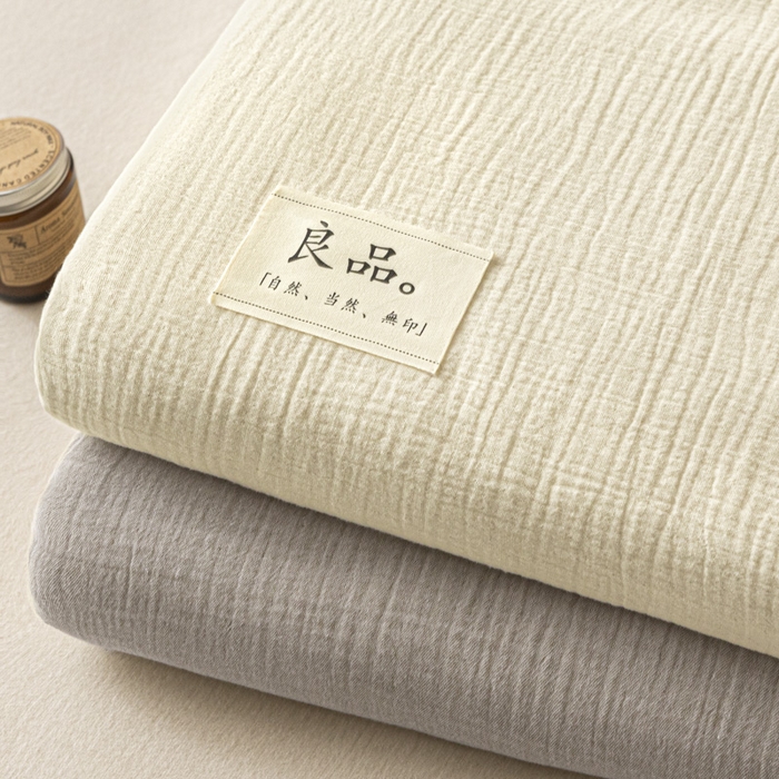 91家纺网 家纺一手货源 找家纺 鑫钰 2025新款纯色系列全棉双层皱皱纱床单-床笠 叠拍