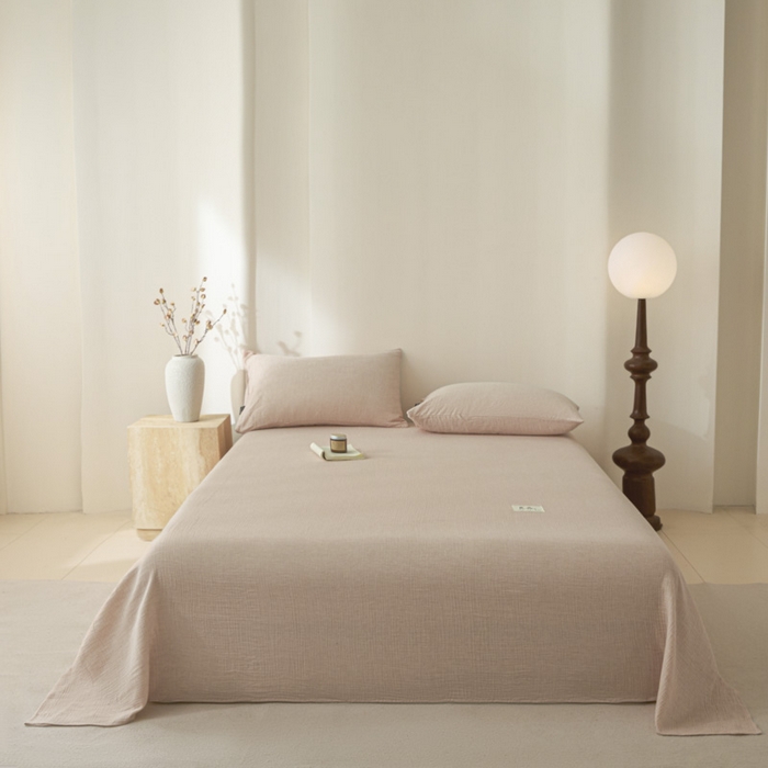 鑫钰 2025新款纯色系列全棉双层皱皱纱床单-床笠 肉桂粉-床单