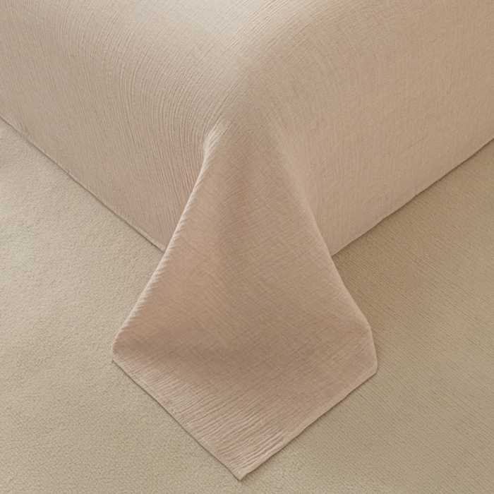 91家纺网 家纺一手货源 找家纺 鑫钰 2025新款纯色系列全棉双层皱皱纱床单-床笠 肉桂粉-床单