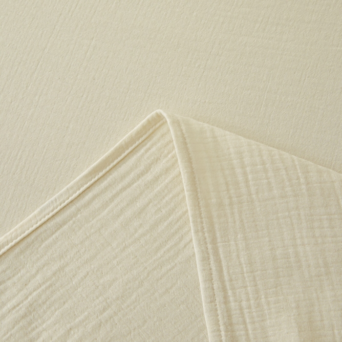 91家纺网 家纺一手货源 找家纺 鑫钰 2025新款纯色系列全棉双层皱皱纱床单-床笠 奶茶白-床单