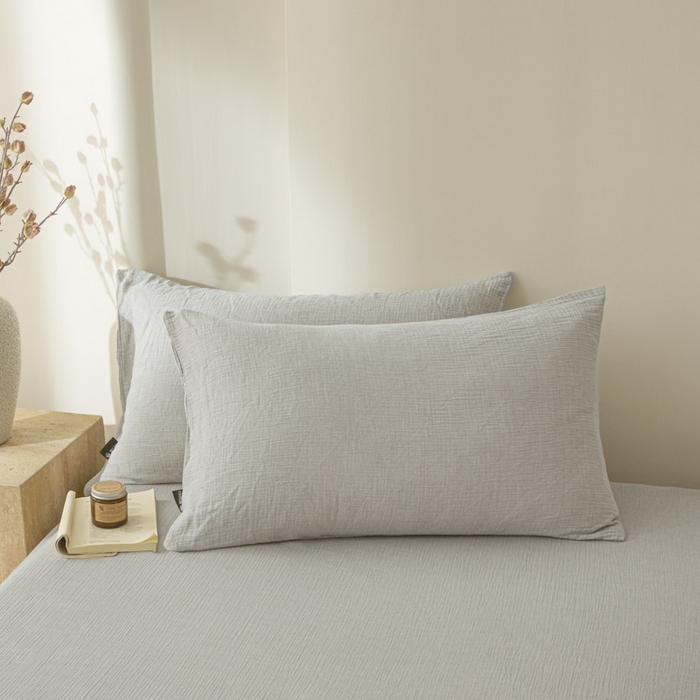 91家纺网 家纺一手货源 找家纺 鑫钰 2025新款纯色系列全棉双层皱皱纱床单-床笠 气质灰-床单