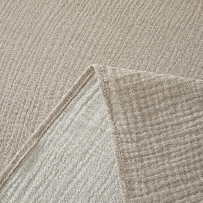 91家纺网 家纺一手货源 找家纺 鑫钰 2025新款纯色系列全棉双层皱皱纱床单-床笠 卡其色-床单