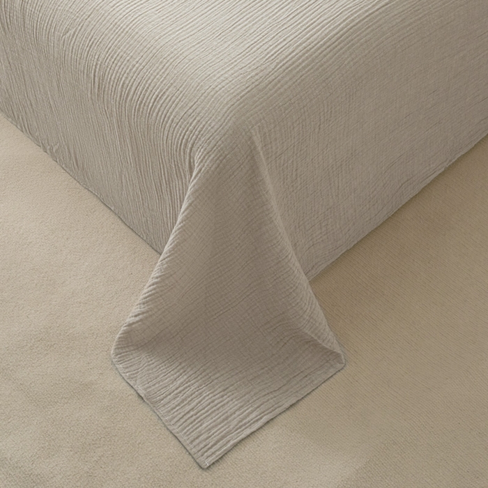 91家纺网 家纺一手货源 找家纺 鑫钰 2025新款纯色系列全棉双层皱皱纱床单-床笠 卡其色-床单