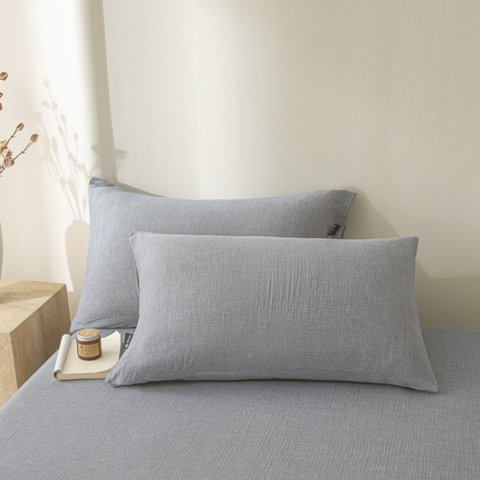 91家纺网 家纺一手货源 找家纺 鑫钰 2025新款纯色系列全棉双层皱皱纱床单-床笠 天空蓝-床单