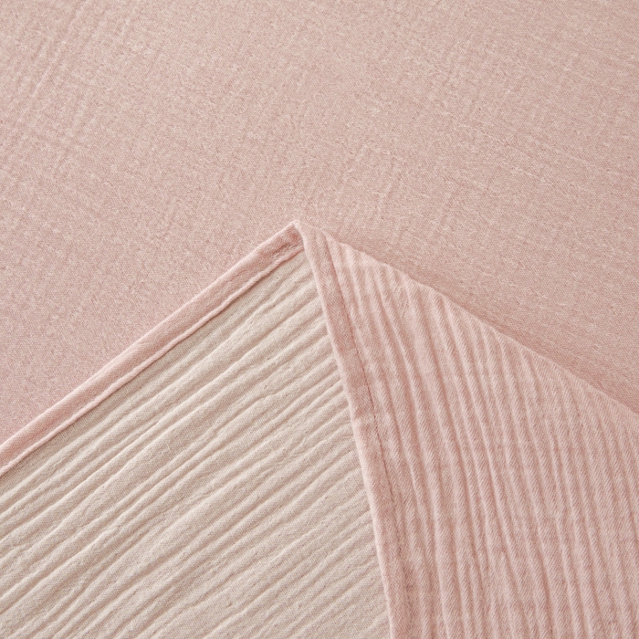 91家纺网 家纺一手货源 找家纺 鑫钰 2025新款纯色系列全棉双层皱皱纱床单-床笠 仙女粉-床单