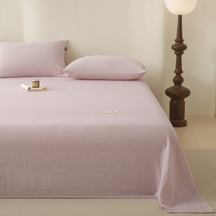 91家纺网 家纺一手货源 找家纺 鑫钰 2025新款纯色系列全棉双层皱皱纱床单-床笠 香妃紫-床单