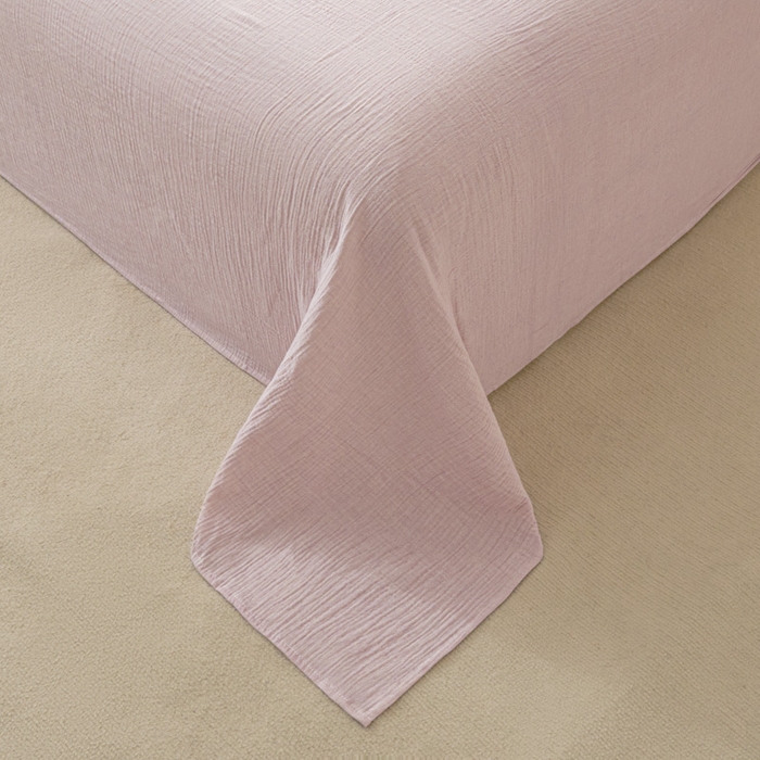91家纺网 家纺一手货源 找家纺 鑫钰 2025新款纯色系列全棉双层皱皱纱床单-床笠 香妃紫-床单