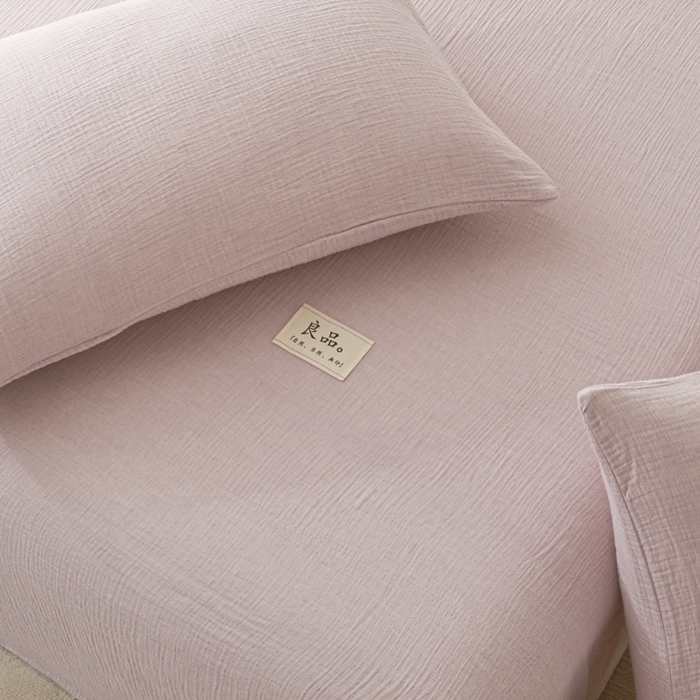 91家纺网 家纺一手货源 找家纺 鑫钰 2025新款纯色系列全棉双层皱皱纱床单-床笠 香妃紫-床单
