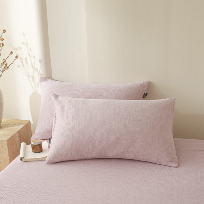 91家纺网 家纺一手货源 找家纺 鑫钰 2025新款纯色系列全棉双层皱皱纱床单-床笠 香妃紫-床单