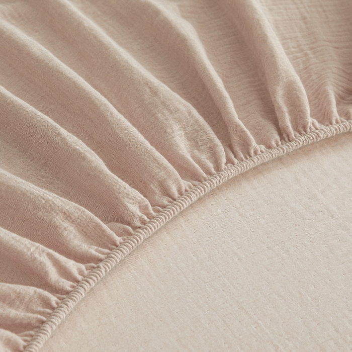 91家纺网 家纺一手货源 找家纺 鑫钰 2025新款纯色系列全棉双层皱皱纱床单-床笠 简约驼-床笠