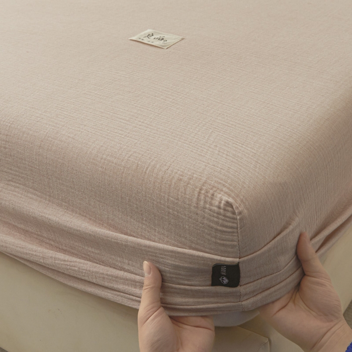 91家纺网 家纺一手货源 找家纺 鑫钰 2025新款纯色系列全棉双层皱皱纱床单-床笠 简约驼-床笠