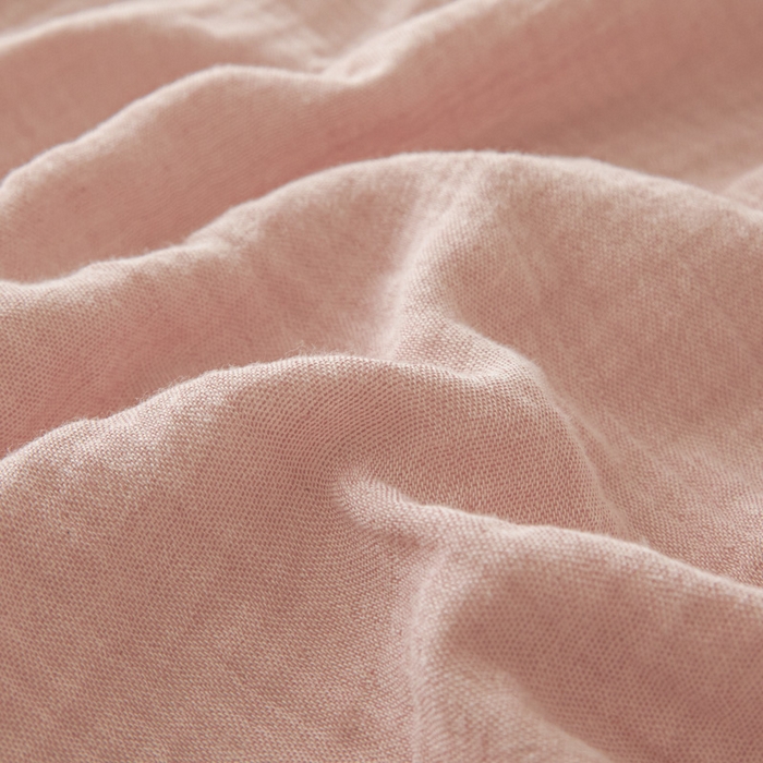 91家纺网 家纺一手货源 找家纺 鑫钰 2025新款纯色系列全棉双层皱皱纱床单-床笠 仙女粉-床笠