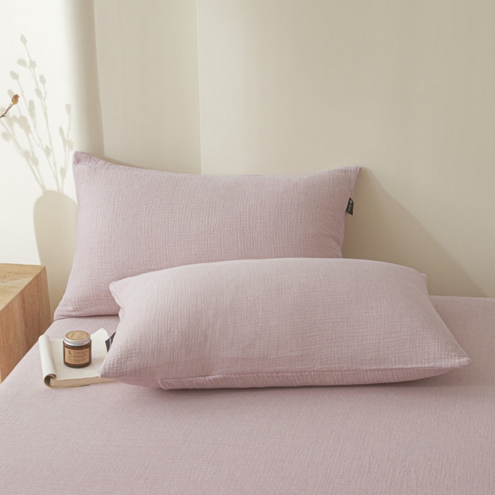 91家纺网 家纺一手货源 找家纺 鑫钰 2025新款纯色系列全棉双层皱皱纱床单-床笠 香妃紫-床笠