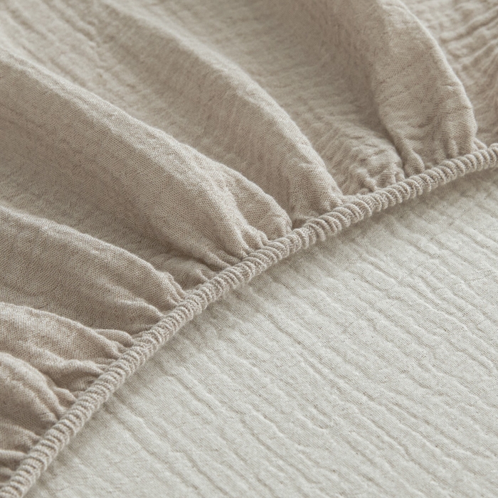 91家纺网 家纺一手货源 找家纺 鑫钰 2025新款纯色系列全棉双层皱皱纱床单-床笠 卡其色-床笠