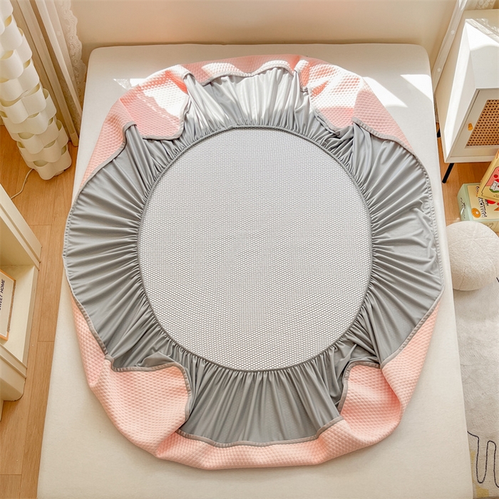 91家纺网 家纺一手货源 找家纺 鑫钰 2025新款超速凉感冰丝绣花凉席-床笠款 冰柠檬-冰豆豆粉（床笠款）